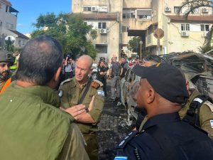 The Commander of the Home Front Command of the Israel Defense Forces, Major General Rafi Milou, at one of the missile impact sites in northern Israel. Photo: IDF Spokesperson