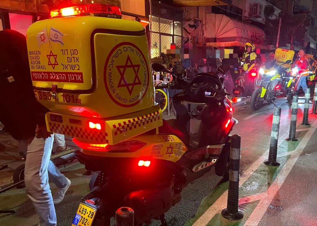 Scene of the stabbing attack tonight in Tel Aviv. Photo credit: Magen David Adom Operational Documentation